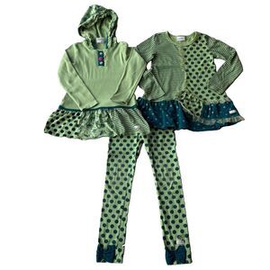 Naartjie Girls Size 6 Bundle Green Hooded Tunic Leggings & Top Ruffled Boho